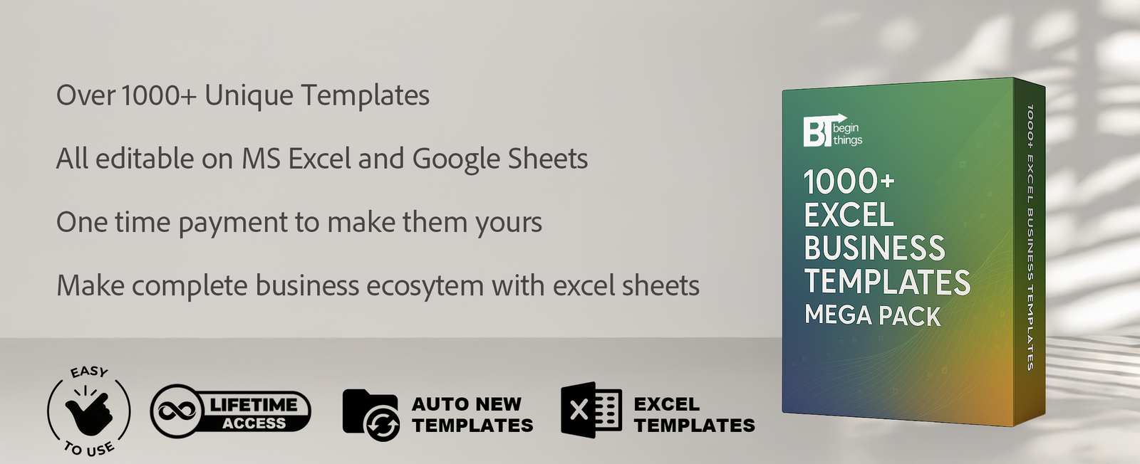 A showcase of the various Excel templates included in the bundle