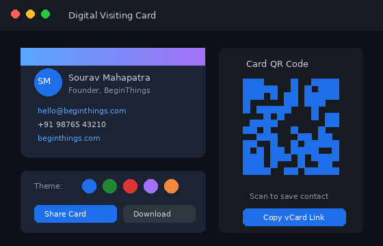 Digital visiting card tool preview